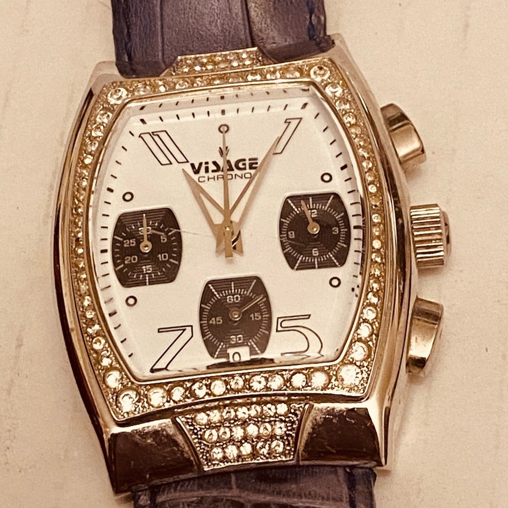 Visage Vintage Chronology Genuine Swarovski Crystals Square Large Purple Watch - Picture 2 of 10